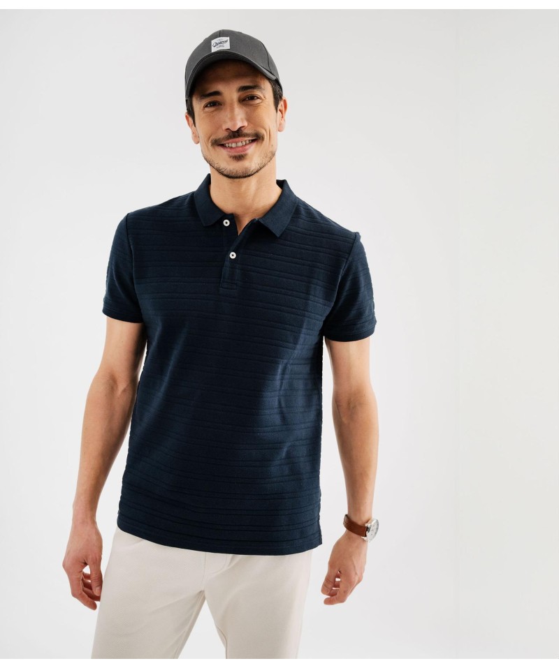 Polo manches courtes à rayures texturées homme